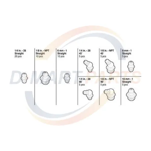 W5215 Grease fitting pack 70 pcs Mixed Assortment degrees forklift D Mart Parts