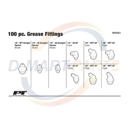 W54251 Grease fitting pack 100 pcs Mixed Assortment degrees forklift D Mart Parts