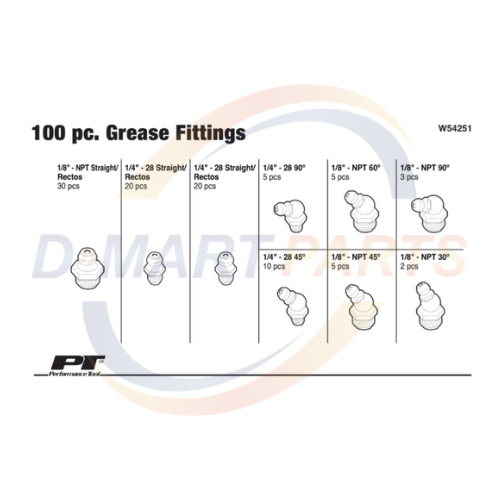 W54251 Grease fitting pack 100 pcs Mixed  Assortment degrees forklift